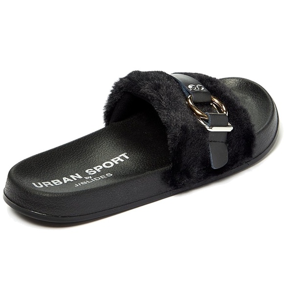 Urban Sport J Slides Super Soft Faux Fur Sandals Shoes Slip Ons NIB - Picture 3 of 9